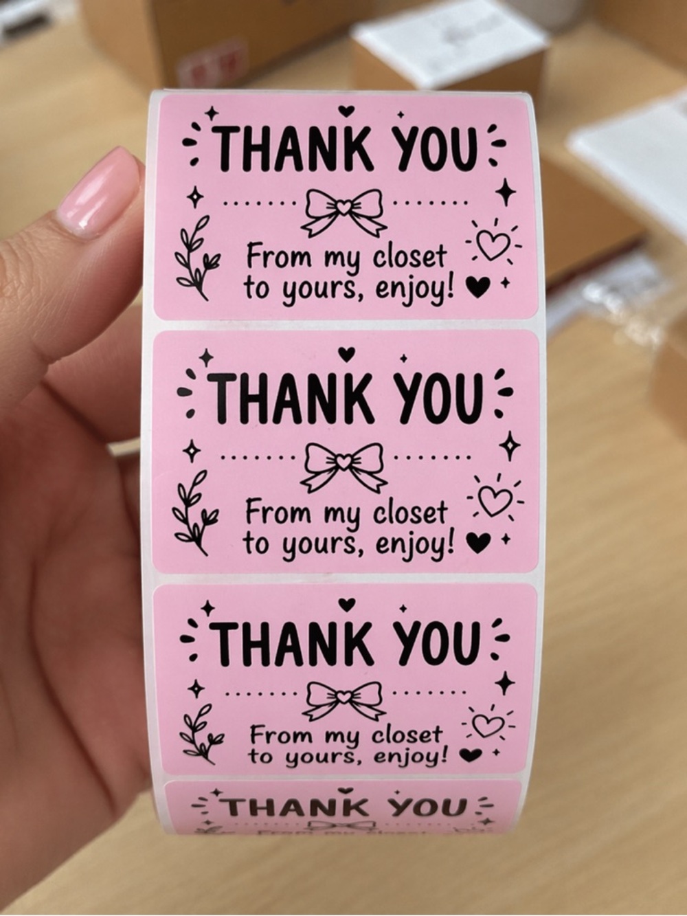 100pcs Poshmark Packaging Stickers ✨ Thank You Labels -Pink Bow